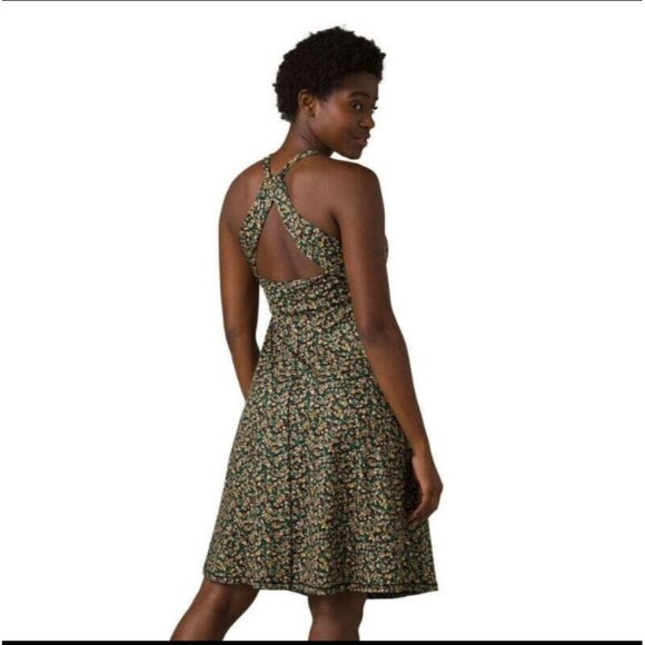 PrAna Jewel Lake Dress Sz Medium Floral Green Knit Athleisure - Picture 2 of 11